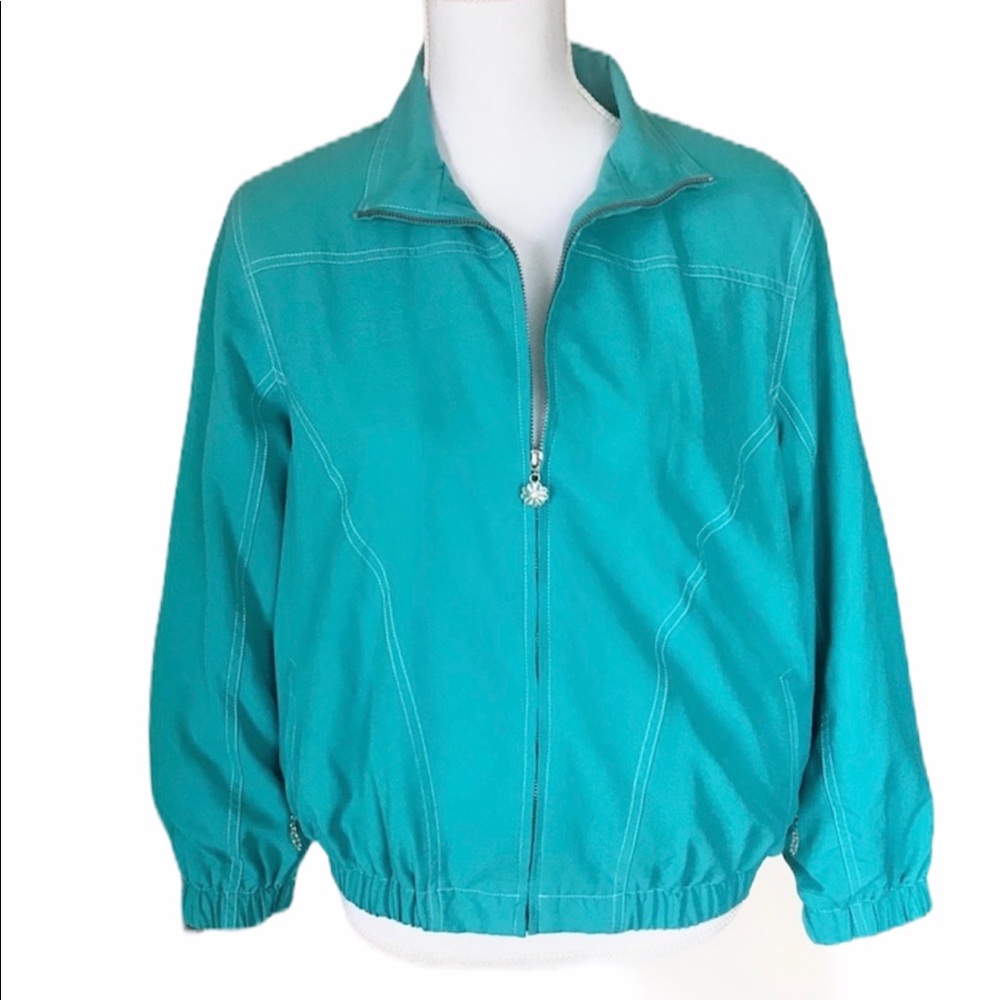 Alfred Dunner Petite Small Full Zip Jacket Blue Lightweight Classic Pockets NWOT